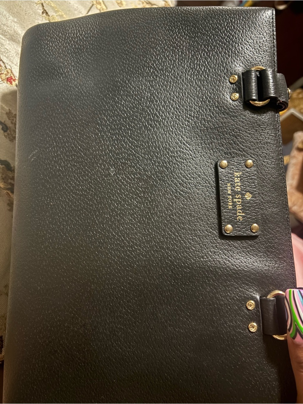 kate spade Black Pebbled Leather Briefcase with Gold Hardware